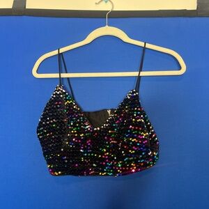 Sequin Black Crop Top